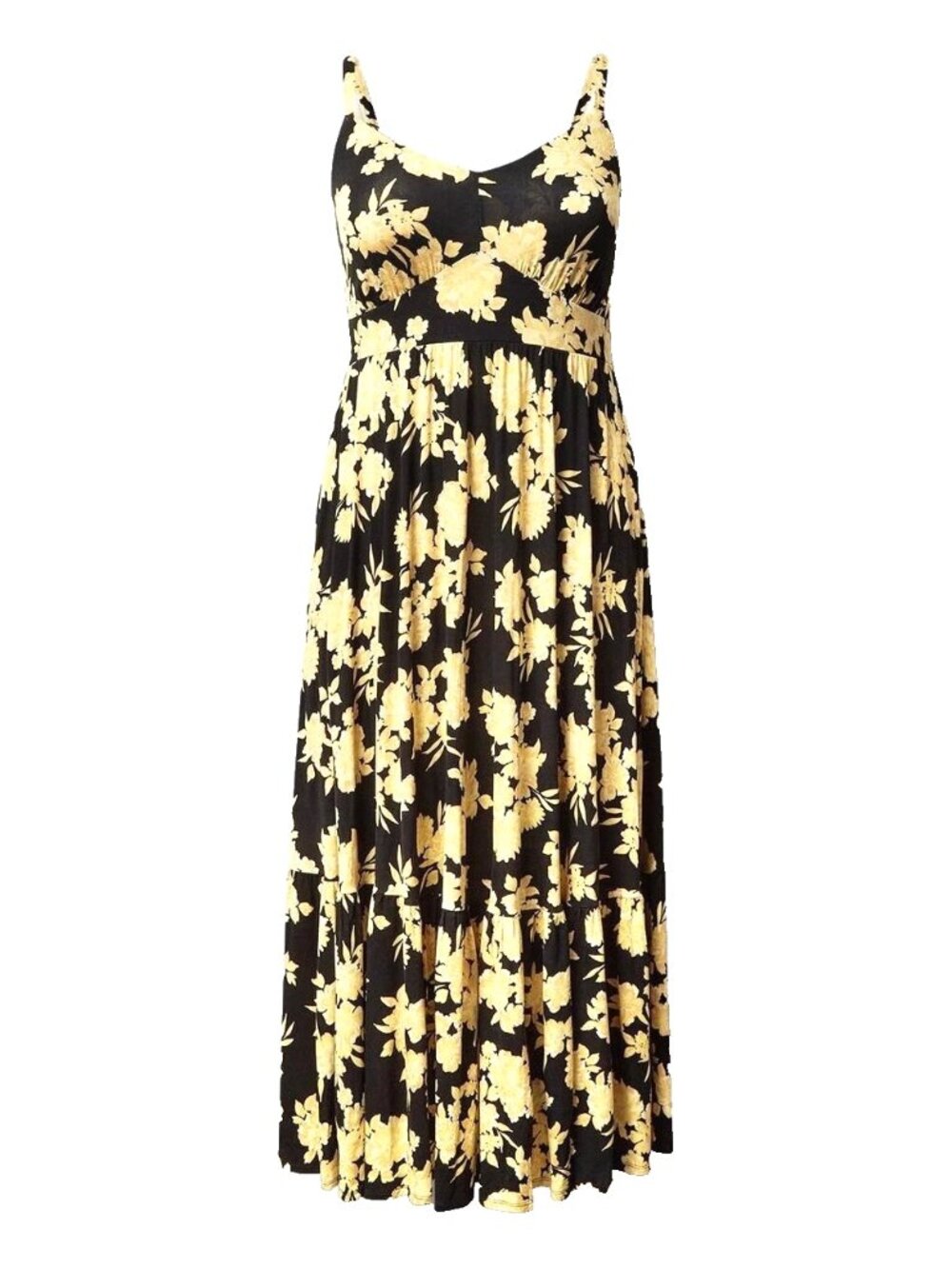 Torrid Tiered Maxi Dress Black & Yellow Floral
